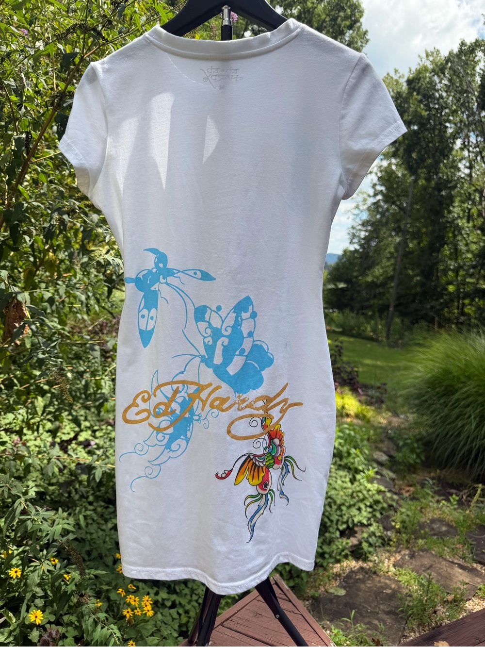Ed Hardy White Baby Tee Dress with Colorful Tattoo Graphic- Size M - Picture 4 of 14
